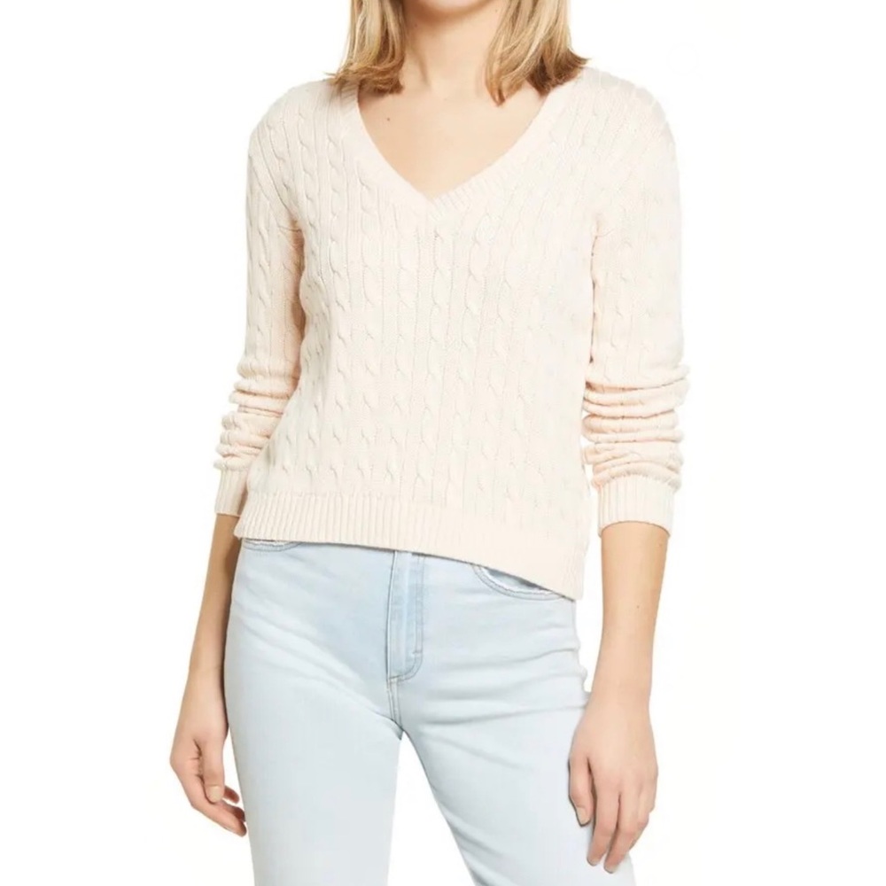 Brandy Melville V-Neck Cable Knit Sweater